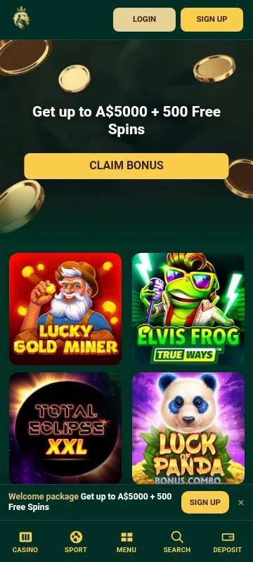 Richards Casino mobile casino interface for playing and managing an account